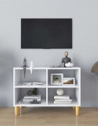 vidaXL ТВ шкаф с крака от дърво масив бял 695x30x50 см