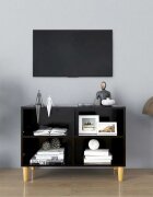 vidaXL ТВ шкаф с крака от дърво масив черен 695x30x50 см