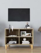 vidaXL ТВ шкаф с крака от дърво масив дъб сонома 695x30x50 см