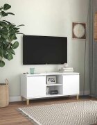 vidaXL ТВ шкаф с крака от масивно дърво бял 1035x35x50 см