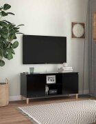 vidaXL ТВ шкаф с крака от масивно дърво черен 1035x35x50 см
