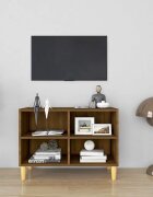 vidaXL ТВ шкаф с крака от масивно дърво кафяв дъб 695x30x50 см