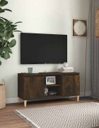 vidaXL ТВ шкаф с крака от масивно дърво опушен дъб 1035x35x50 см