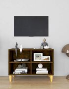 vidaXL ТВ шкаф с крака от масивно дърво опушен дъб 695x30x50 см