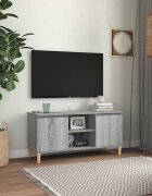 vidaXL ТВ шкаф с крака от масивно дърво сив сонома 1035x35x50 см