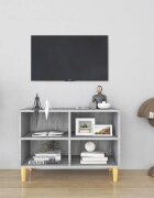 vidaXL ТВ шкаф с крака от масивно дърво сив сонома 695x30x50 см