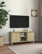 vidaXL ТВ шкаф с крака от масивно дърво сонома дъб 1035x35x50 см