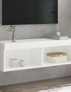 vidaXL ТВ шкаф с LED осветление бял 100x30x30 см