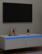 vidaXL ТВ шкаф с LED осветление бял 100X355x25 см