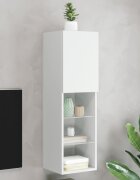 vidaXL ТВ шкаф с LED осветление бял 305x30x102 см