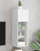 vidaXL ТВ шкаф с LED осветление бял 305x30x90 см