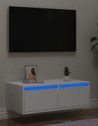 vidaXL ТВ шкаф с LED осветление бял 75x355x25 см