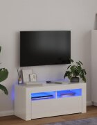 vidaXL ТВ шкаф с LED осветление бял гланц 90x35x40 см