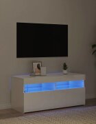 vidaXL ТВ шкаф с LED осветление бял гланц 90x35x40 см