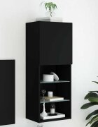 vidaXL ТВ шкаф с LED осветление черен 405x30x102 см