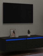 vidaXL ТВ шкаф с LED осветление Черен дъб 100X355x25 см