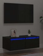 vidaXL ТВ шкаф с LED осветление Черен дъб 75x355x25 см