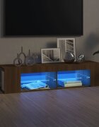 vidaXL ТВ шкаф с LED осветление кафяв дъб 135x39x30 см