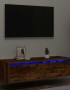 vidaXL ТВ шкаф с LED осветление опушен дъб 100X355x25 см