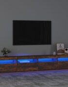 vidaXL ТВ шкаф с LED осветление опушен дъб 240x35x40 см
