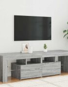 vidaXL ТВ шкаф с LED осветление сив сонома 140x365x40 см