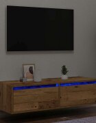 vidaXL ТВ шкаф с LED осветление старо дърво 100X355x25 см