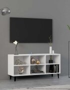 vidaXL ТВ шкаф с метални крака бял 1035x30x50 см