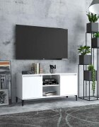 vidaXL ТВ шкаф с метални крака бял 1035x35x50 см