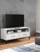 vidaXL ТВ шкаф с метални крака бял бор масив OSLO