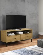 vidaXL ТВ шкаф с метални крака кафяв бор масив OSLO