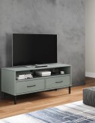 vidaXL ТВ шкаф с метални крака сив бор масив OSLO