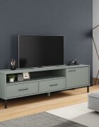 vidaXL ТВ шкаф с метални крака сив бор масив OSLO