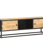 vidaXL TV шкаф с резбовани врати 130x30x40 см грубо мангово дърво