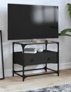 vidaXL ТВ шкаф със стъклен плот черен 60x35x51 см инженерно дърво