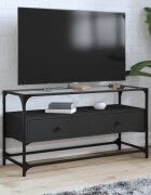vidaXL ТВ шкаф със стъклен плот черен 98x35x51 см инженерно дърво