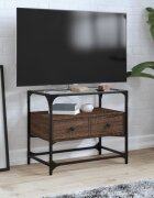 vidaXL ТВ шкаф със стъклен плот кафяв дъб 60x35x51 см инженерно дърво