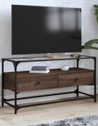 vidaXL ТВ шкаф със стъклен плот кафяв дъб 98x35x51 см инженерно дърво