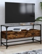 vidaXL ТВ шкаф със стъклен плот опушен дъб 98x35x51 см инженерно дърво