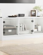 vidaXL ТВ шкаф със стъклени врати бял 102x37x42 см