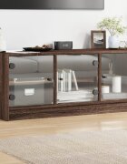 vidaXL ТВ шкаф със стъклени врати кафяв дъб 102x37x42 см