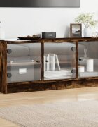vidaXL ТВ шкаф със стъклени врати опушен дъб 102x37x42 см