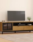 vidaXL ТВ шкаф със стъклени вратички "FLAM" 158x40x50 см бор масив