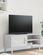 vidaXL ТВ шкаф SENJA ратанова визия бял 106x40x49 см бор масив