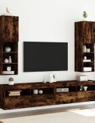 vidaXL ТВ шкафове с LED осветление 2 бр опушен дъб 305x30x102 см