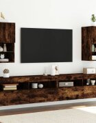 vidaXL ТВ шкафове с LED осветление 2 бр опушен дъб 305x30x60 см