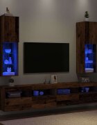vidaXL ТВ шкафове с LED осветление 2 бр старо дърво 305x30x102 см
