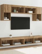 vidaXL ТВ стенни единици с LED 6 бр. Дъб Инженерна дървесина