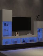 vidaXL ТВ стенни модули с LED 4 части бели инженерно дърво