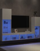 vidaXL ТВ стенни модули с LED 4 части бели инженерно дърво