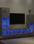 vidaXL ТВ стенни модули с LED 4 части бетонно сиви инженерно дърво
